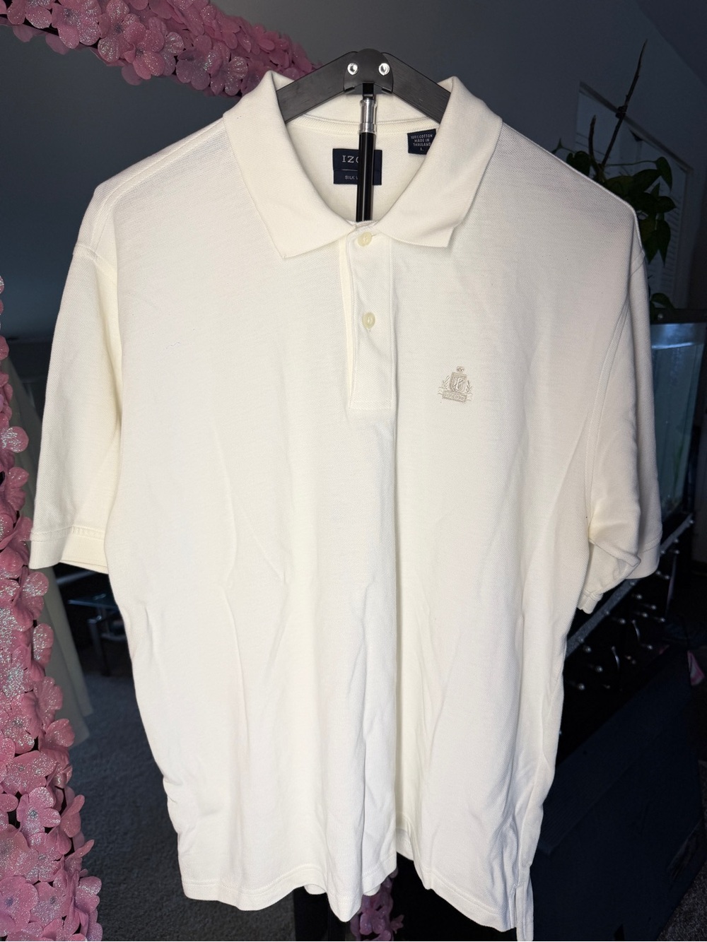 IZOD Men’s Large Cream Ivory Polo Shirt 100% Cotton Embroidered Crest